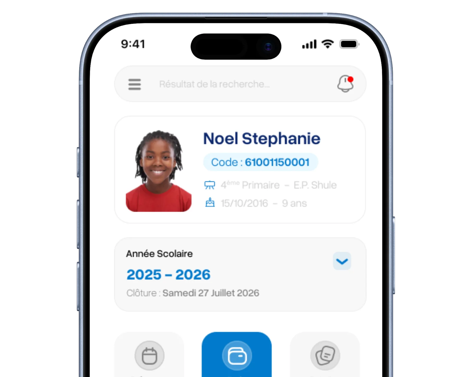 Application mobile Shule pour les élèves : profil et année scolaire
